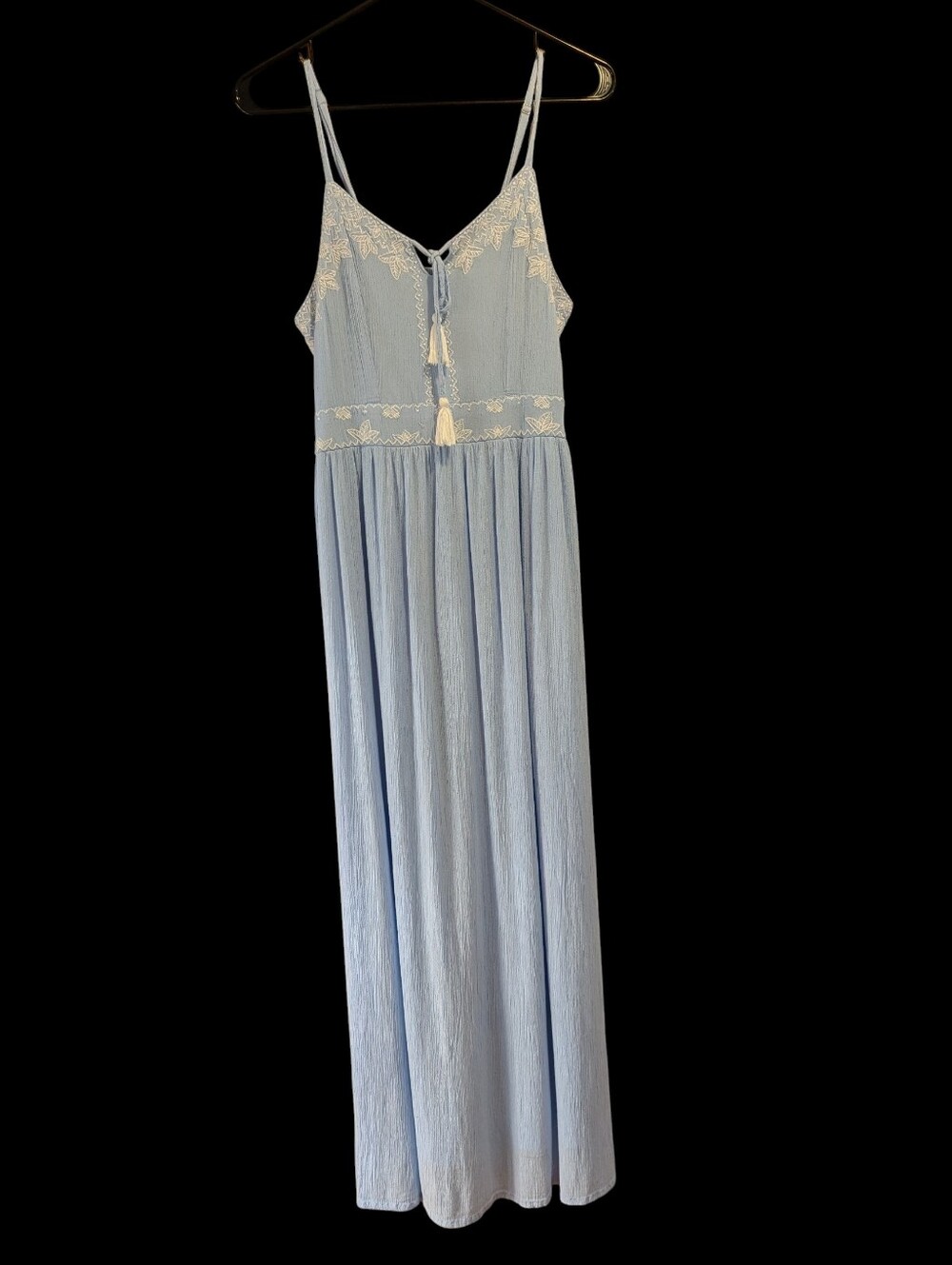 Large Like New Blue Maxi Dress with Tassel Tie